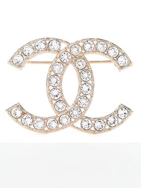 Chanel CC Crystal Brooch | Estate Find | Gold Tone | Made in Italy